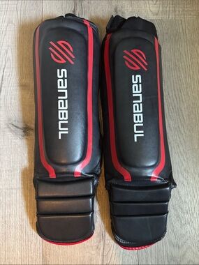 Sanabul Black/Red Shin Guards for Men